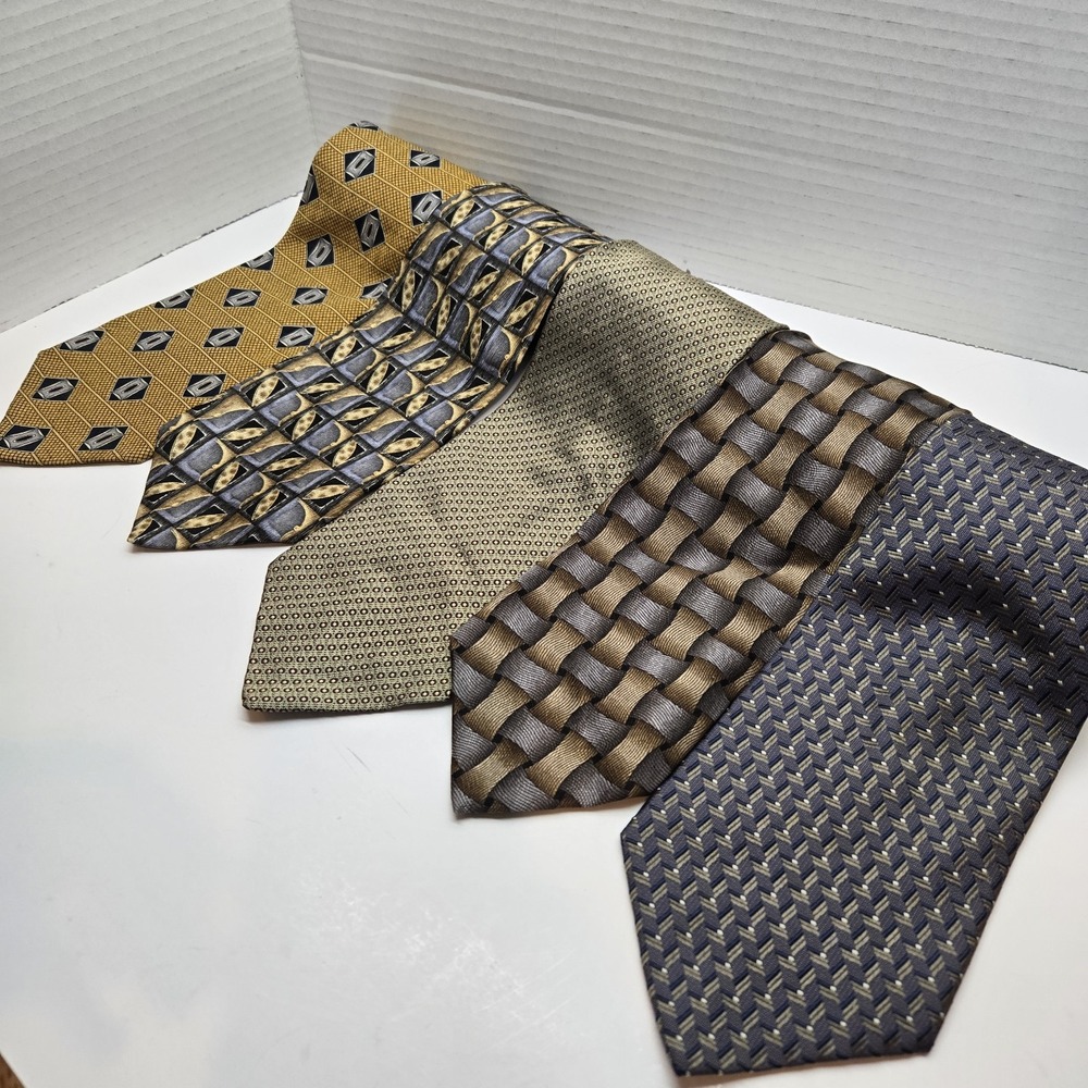 5 Vtg‎ Louis Roth Italy Silk Tie Navy Gold Stripe Blue Wide Blade Handmade Long